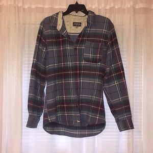 Medium blue green and maroon flannel